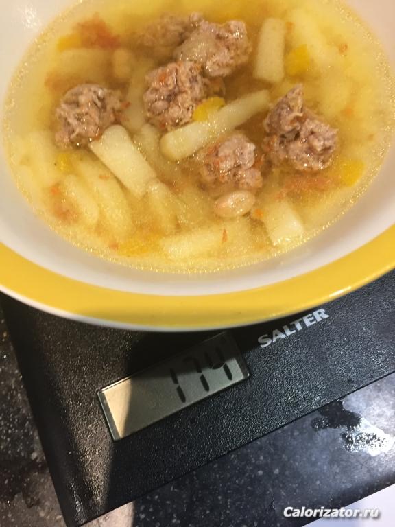 ужин - суп с фрикаделями из индюшатины и фасоли