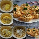 Салат с курицей и ананасами в тарталетках