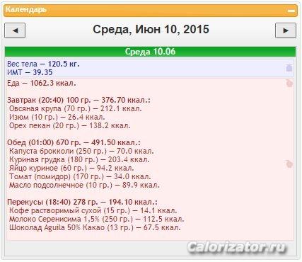 Питание 10 июня