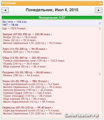 Питание 6 июля