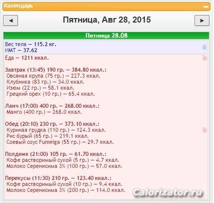 Питание 28 августа