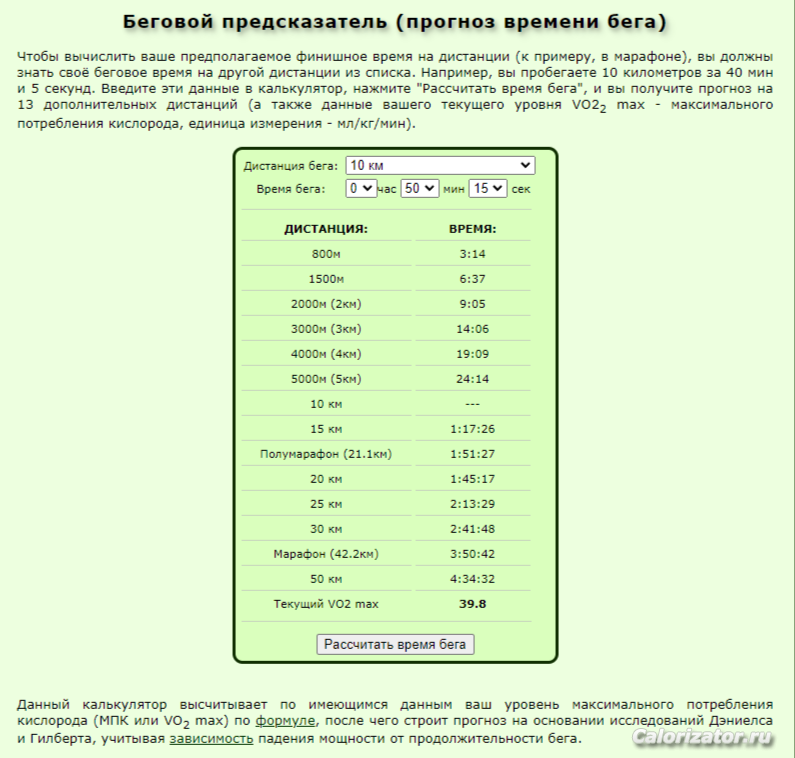 Расчет скорости бега
