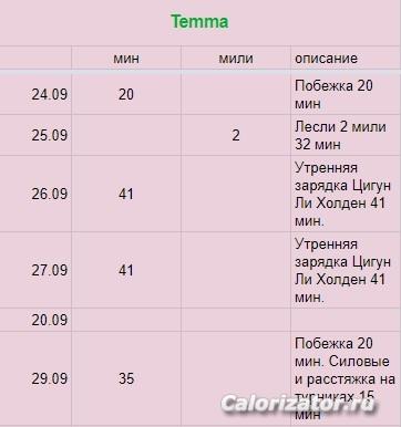 Отчет по физ нагрузкам. От вторника до вторника