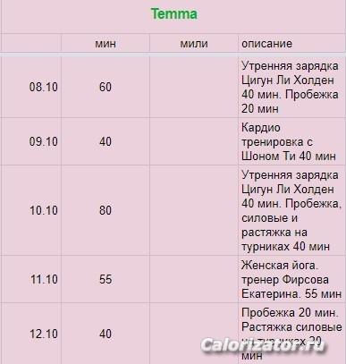 Отчет по физ нагрузкам. От вторника до вторника