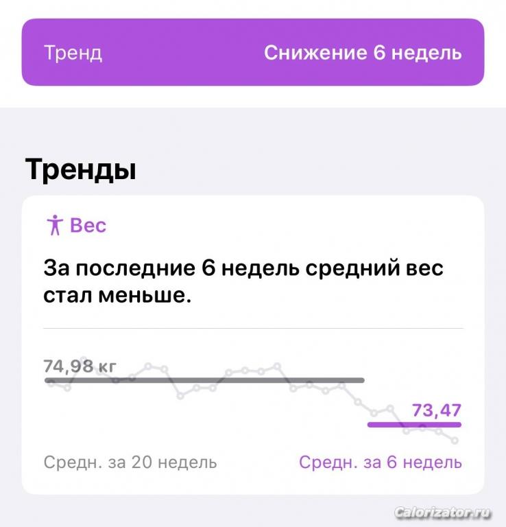 тренд снижения веса за последние полгода с 18 декабря.