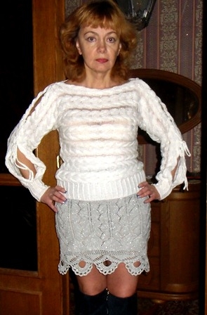 Белая кофта  и юбка спицами